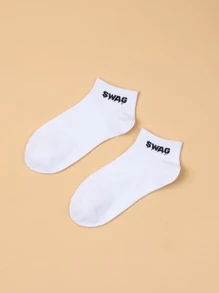 Letter Graphic Ankle Socks - White - View 1