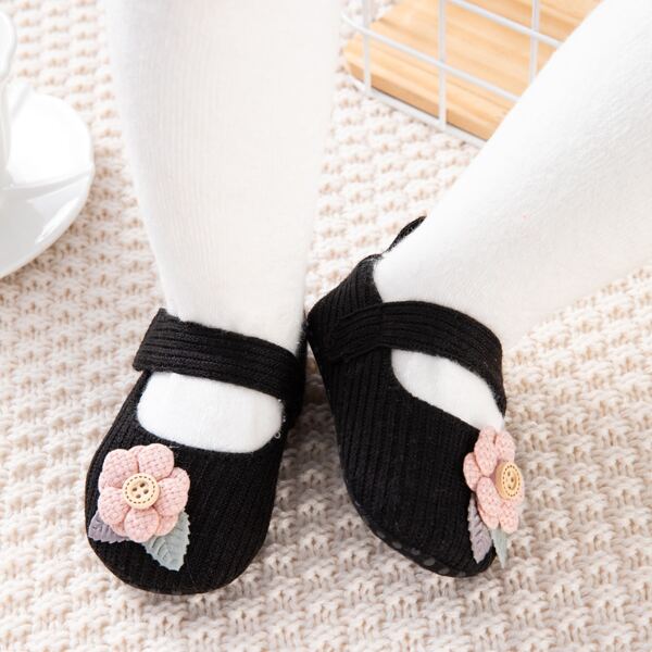 

Baby Girl Flower Decor Flats, Black