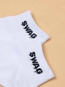 Letter Graphic Ankle Socks - White - View 4