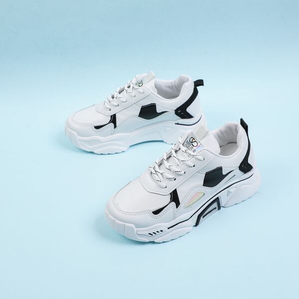 

Lace Up Front Chunky Sneakers, Black and white