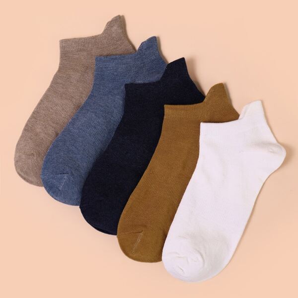 

5pairs Men Solid Ankle Socks, Multicolor