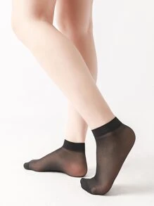 Calcetines Transparente Liso - Negro - Ver 5