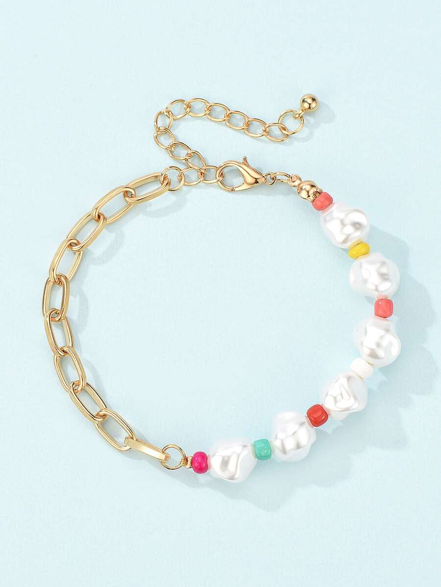 假珍珠裝飾手鍊 - 白色 - 查看 1