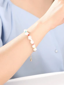 假珍珠裝飾手鍊 - 白色 - 查看 2