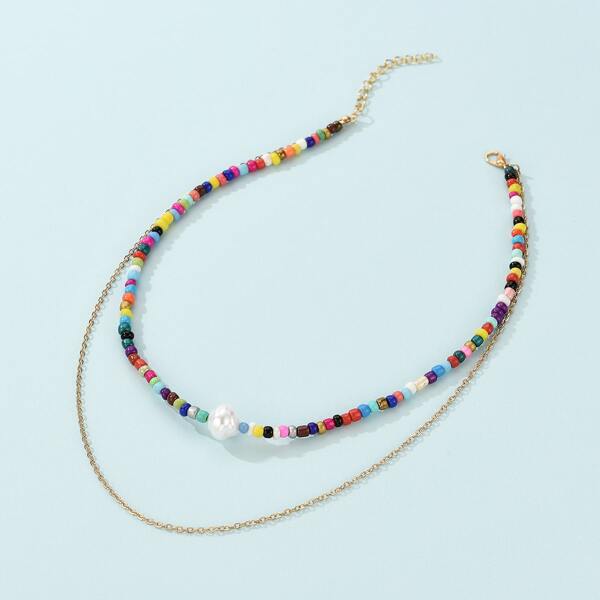 

Beaded Layered Necklace, Multicolor