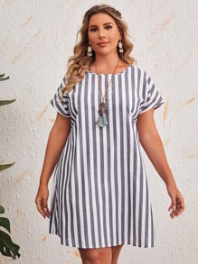 EMERY ROSE Vestidos Tallas Grandes A rayas Básico - Azul y blanco - Ver 3