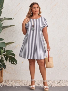 EMERY ROSE Vestidos Tallas Grandes A rayas Básico - Azul y blanco - Ver 5