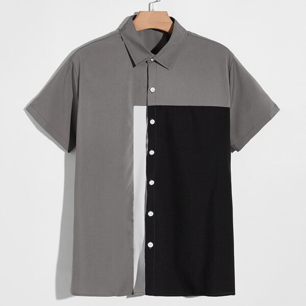 

Men Color-block Button Up Shirt, Multicolor