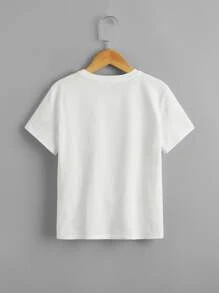 SHEIN Leap Crew Tween Boy Playing Card Shorts Sleeve Tee - White - View 2