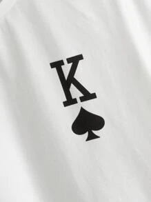 SHEIN Leap Crew Tween Boy Playing Card Shorts Sleeve Tee - White - View 3