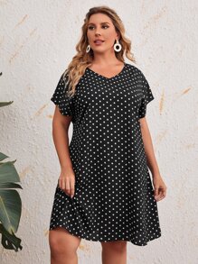 EMERY ROSE Đầm Plus Size Chấm bi Giải trí - màu đen - Xem 1