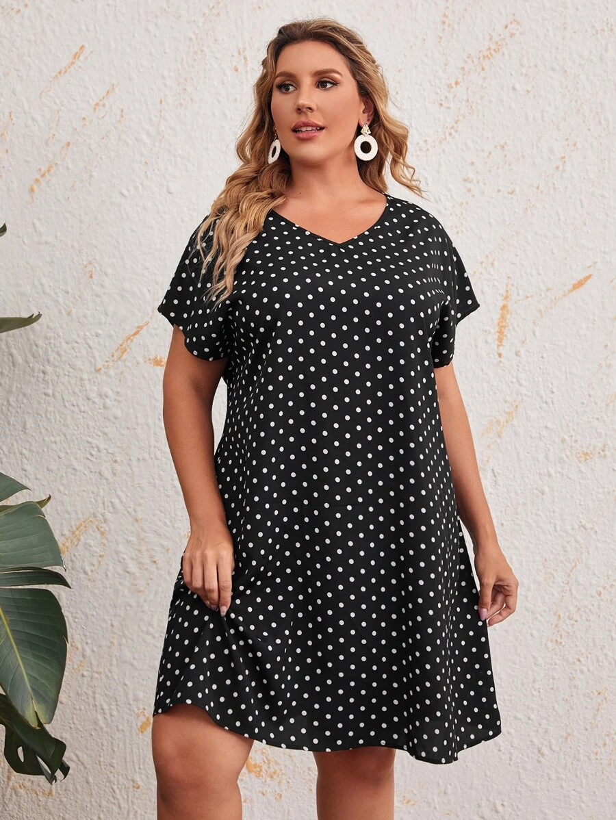EMERY ROSE Đầm Plus Size Chấm bi Giải trí - màu đen - Xem 1