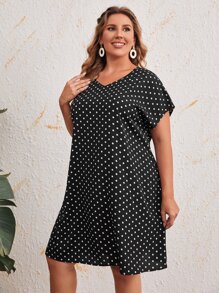 EMERY ROSE Đầm Plus Size Chấm bi Giải trí - màu đen - Xem 3