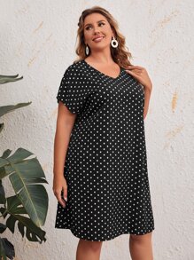 EMERY ROSE Đầm Plus Size Chấm bi Giải trí - màu đen - Xem 4