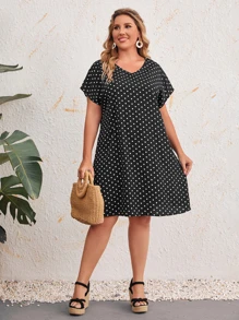 EMERY ROSE Đầm Plus Size Chấm bi Giải trí - màu đen - Xem 5