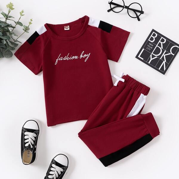 

Toddler Boys Letter Graphic Tee & Sweatpants, Burgundy