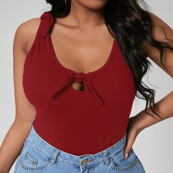 

Plus Tie Front Tank Top, Burgundy