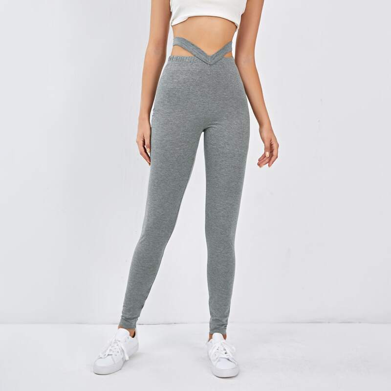

Solid V Cut Leggings, Grey