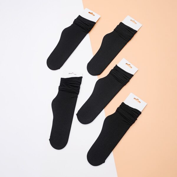 

5pairs Solid Crew Socks, Black