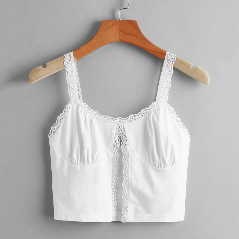 

Contrast Lace Crop Cami, White