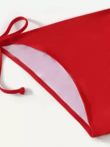 Swim Basics Summer Beach Mono Bikini Set Halter Triangle Bra & Tie Side Bottom 2 Pieces Bikini - Red - View 3