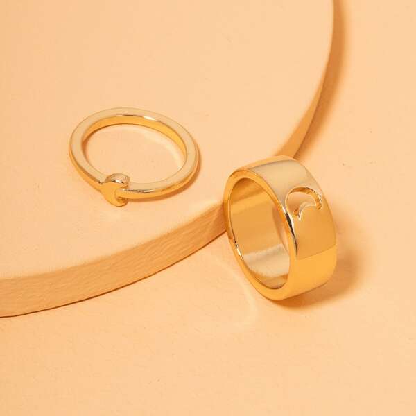 

2pcs Moon Decor Ring, Gold