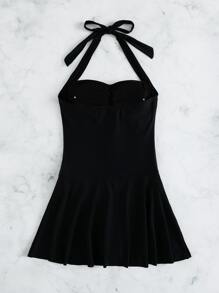 Swim Vcay Summer Beach Ruffle Halter One Piece Swimsuit
