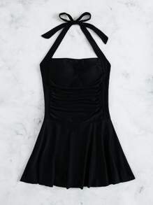 Swim Vcay Summer Beach Ruffle Halter One Piece Swimsuit