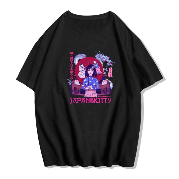 

Guys Cartoon Figure Graphic Tee, Black