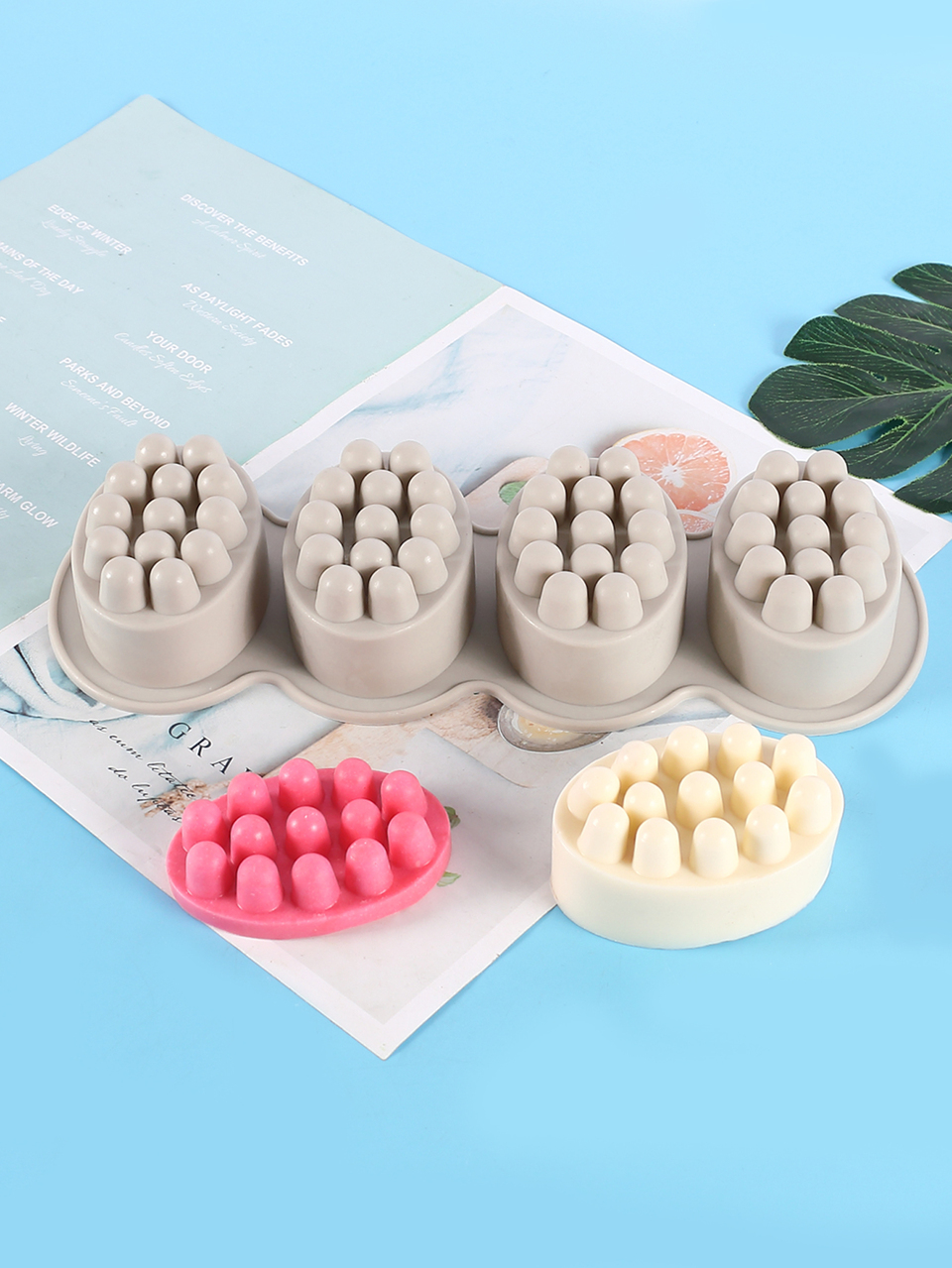 SikeSike 1pc 4-Cavity Massage Soap Mold, Silicone Material, For Handmade Comb/Brush/Shampoo Ice Cube, Hair Care, DIY 3D Soap Mold, For Handmade Soap Making