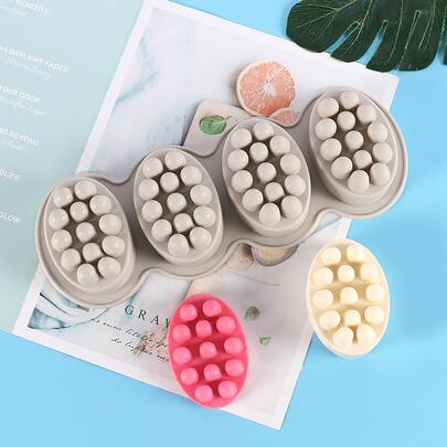 1个四腔按摩皂模具，硅胶材质，适用于手工梳子/刷子/洗发水冰块，护发产品，DIY 3D皂模，手工皂制作