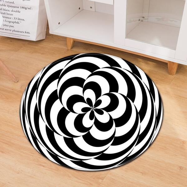 

Spiral Pattern Round Carpet, Black and white