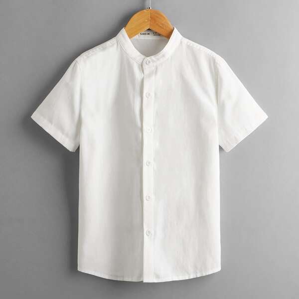 

Boys Mock Neck Solid Shirt, White