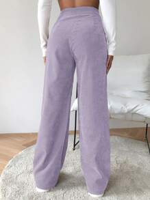 SHEIN EZwear High Waist Cord Wide Leg Trousers - Lilac Purple - View 2