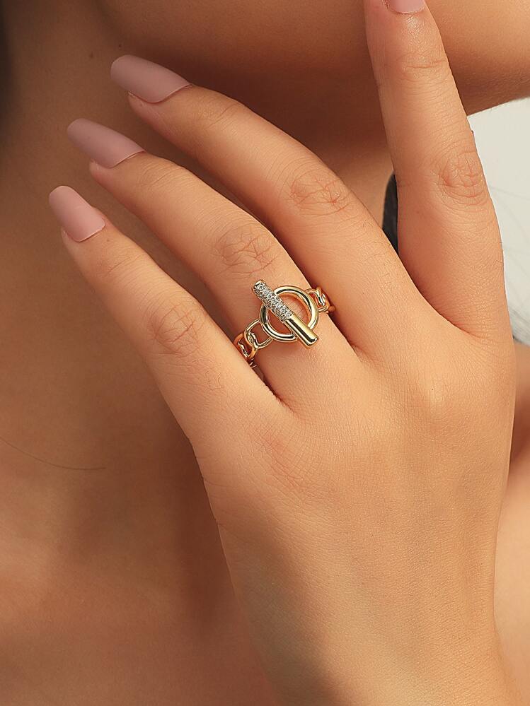 Anillo cuff con diamante de imitación - Amarillo Oro - Añade 1