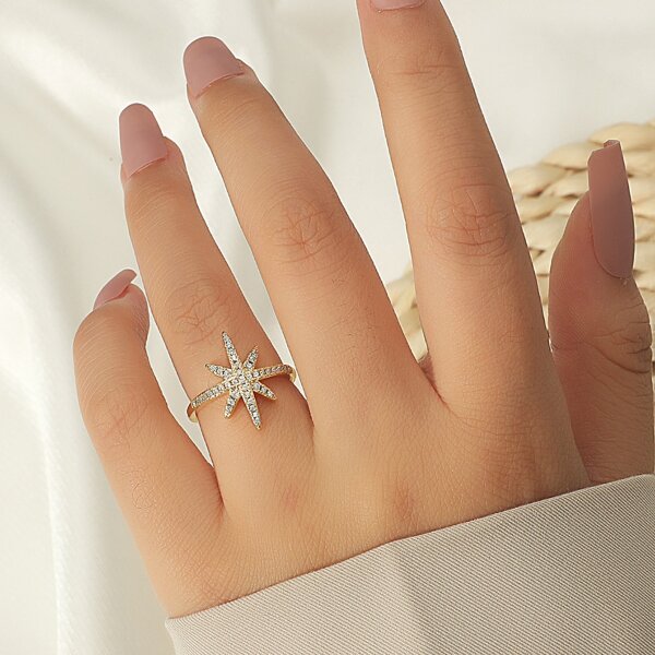 

Rhinestone Decor Cuff Ring, Gold