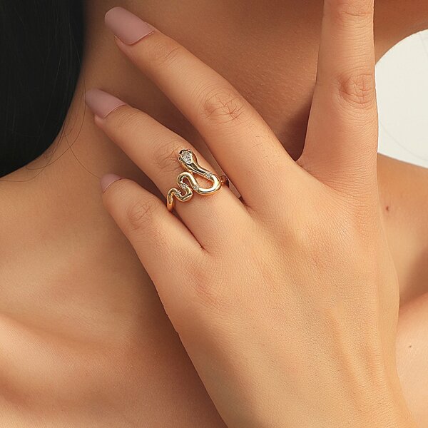 

Rhinestone Snake Design Ring, Gold