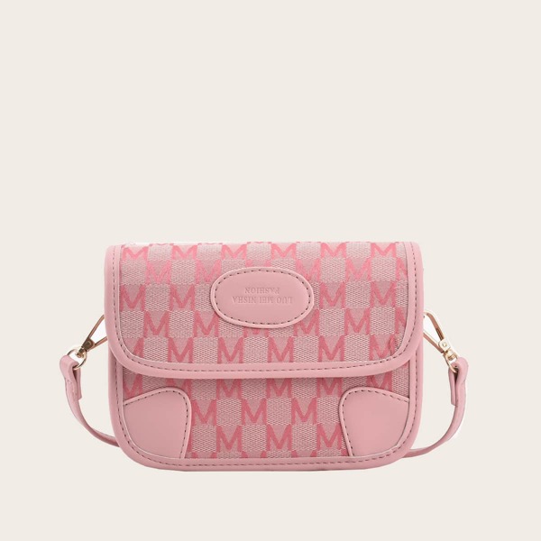 

Letter Graphic Flap Saddle Bag, Pink