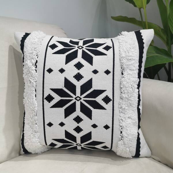 

Geometric Pattern Cushion Cover Without Filler, Black and white