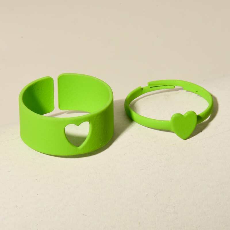 

2pcs Heart Design Ring, Green
