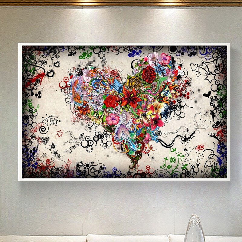 

Heart Print Unframed Painting, Multicolor