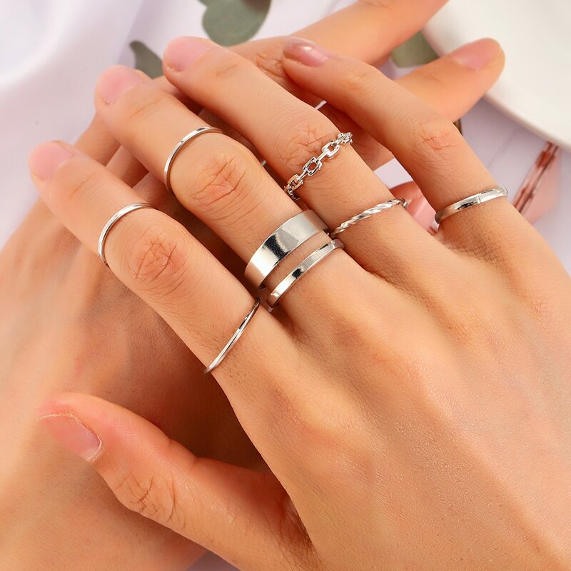 

7pcs Minimalist Ring, Silver