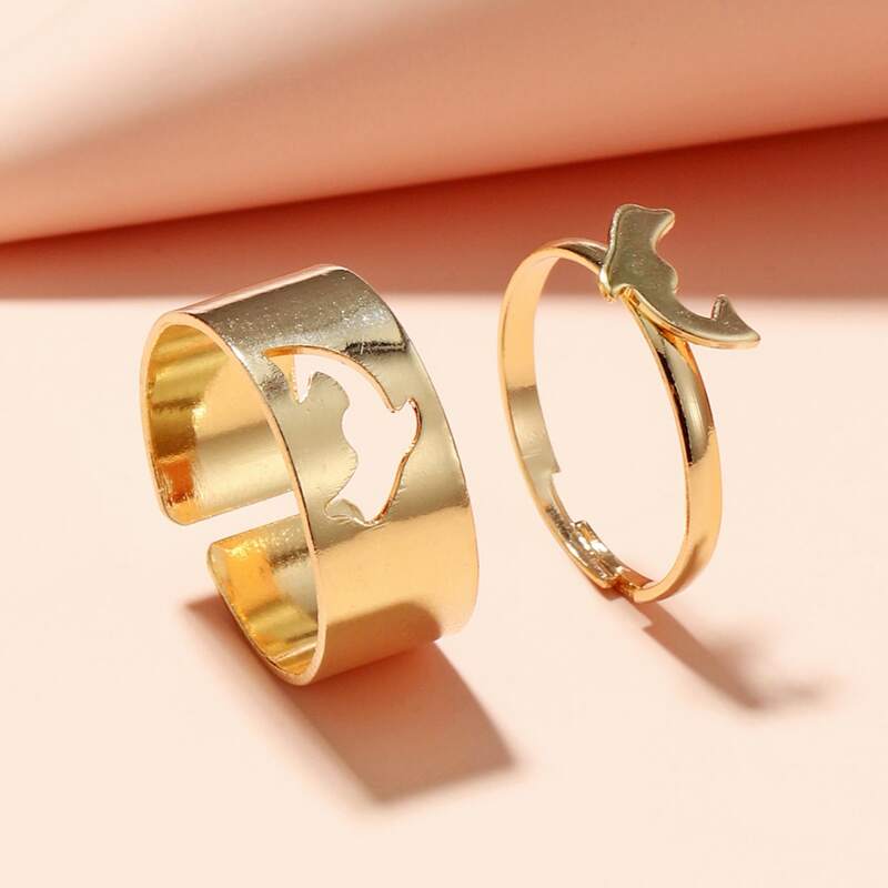 

2pcs Dolphin Decor Ring, Gold