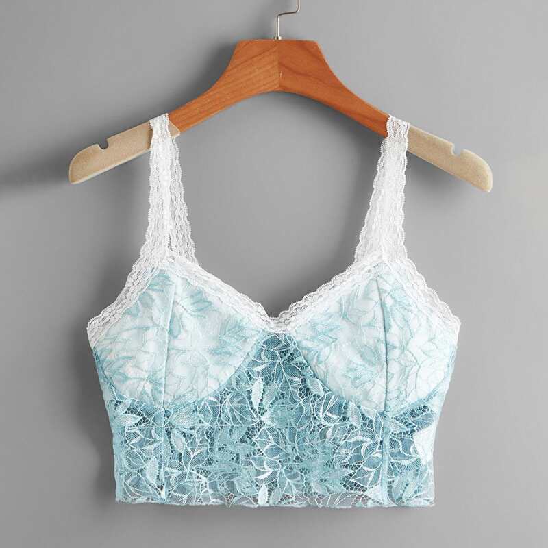 

Floral Lace Crop Cami, Cadet blue