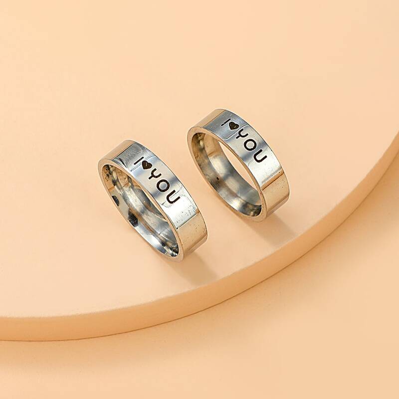 

2pcs Letter Graphic Ring, Silver