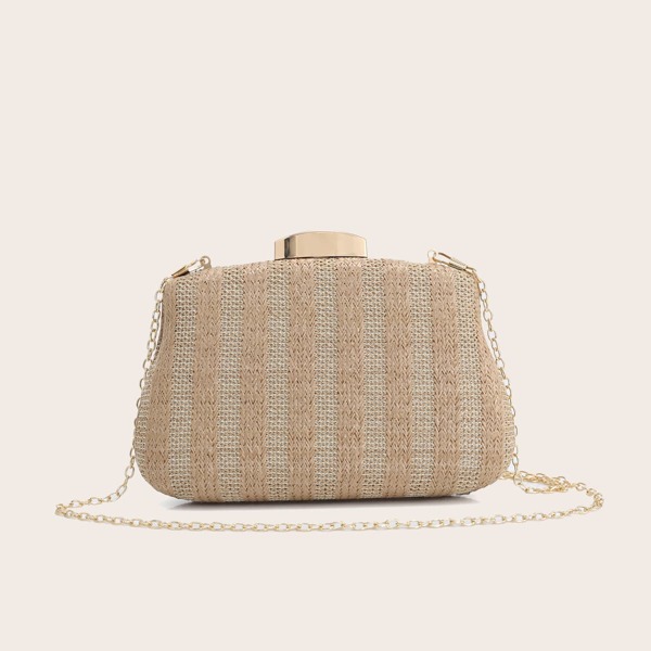 

Striped Graphic Chain Clutch Bag, Apricot