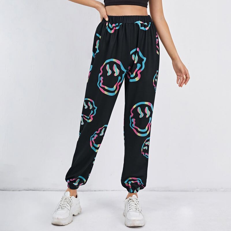 

Graphic Elastic Waist Joggers, Black