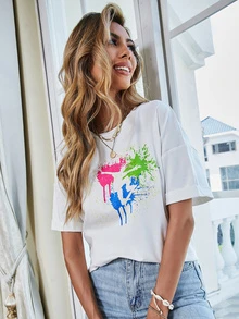 Camiseta con patrón de salpicadura de pintura - Blanco - Ver 4