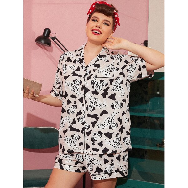 

Plus Dalmatian Print Pajama Set, Multicolor