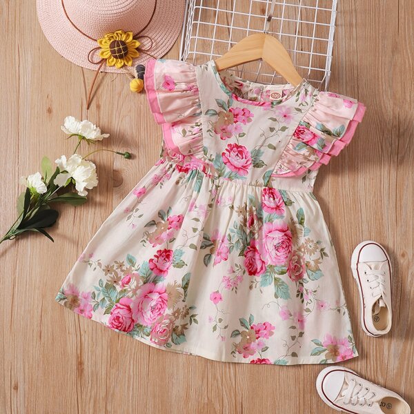 

Toddler Girls Floral Print Ruffle Trim Dress, Multicolor